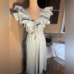 ZARA Cotton Sleeveless RUFFLED DRESS  Light GREEN M NWT